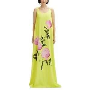 NWT Oscar De La Renta Painted Roses Gown Yellow Size 2
